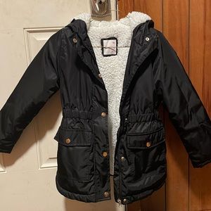 SO winter jacket- kids 7/8, hooded with zip on/off faux fur.